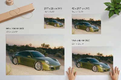 Kunstdruck poster Sportwagen, grüner Wüstensonnenuntergang