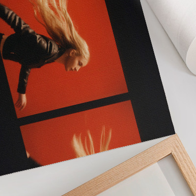 Poster kunstdruck Drei Aufnahmen von Laufen, roter Hintergrund, moderne Energie