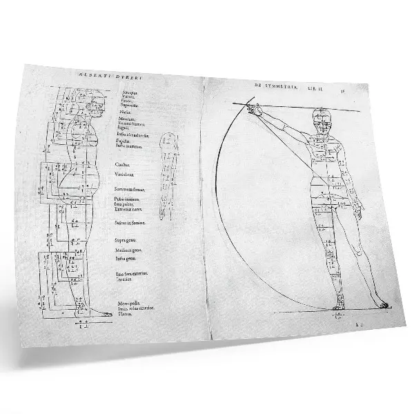 Kunstdruck Zeichnung eines Mannes nach Albrecht Dürer mit lateinischer Inschrift