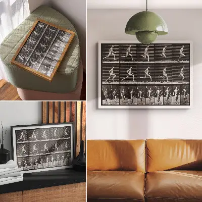 Kunstdruck Tafel 60 aus „Tierische Fortbewegung“ von 1887 fotografiert von Eadweard Muybridge