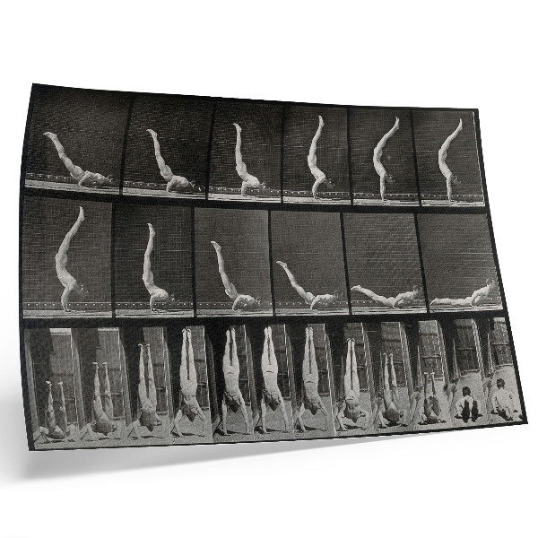 Poster Ein Mann, der aus der Rückenlage auf den Händen steht. Fototyp nach Eadweard Muybridge, 1887.