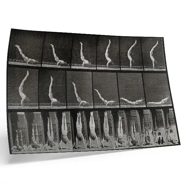 Poster ein Mann, der aus der Rückenlage auf den Händen steht, Fototyp nach Eadweard Muybridge von 1887