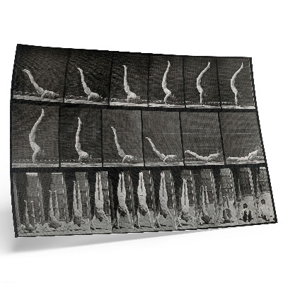 Poster Ein Mann, der aus der Rückenlage auf den Händen steht. Fototyp nach Eadweard Muybridge, 1887.