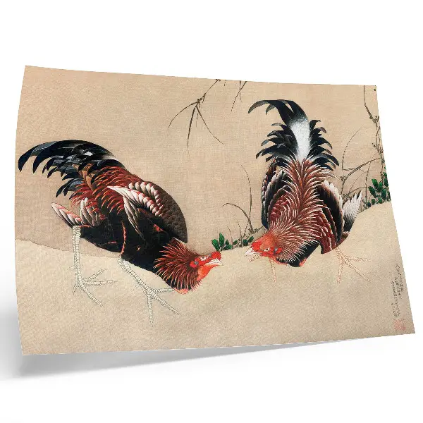 Poster Gemälde „Hähne“ von Katsushika Hokusai aus dem Jahr 1838