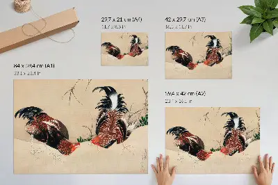 Poster Gemälde „Hähne“ von Katsushika Hokusai aus dem Jahr 1838