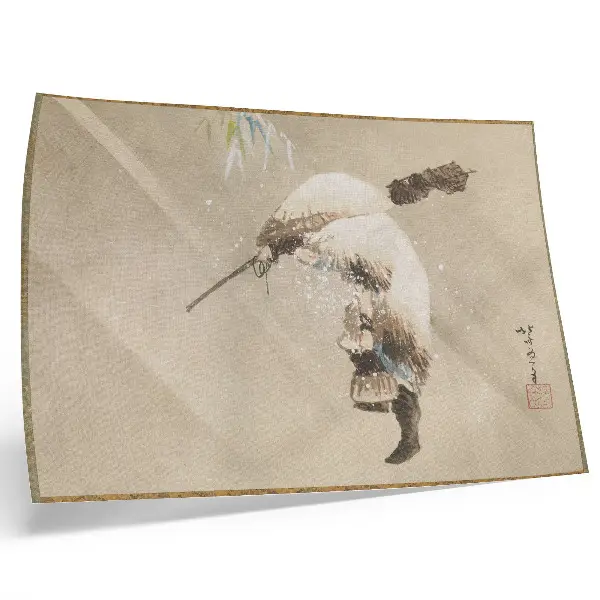 Poster des Kunstwerks Ein Fischer mit einem Netz im Schnee von Katsushika Hokusai, ca. 1821, in hoher Auflösung