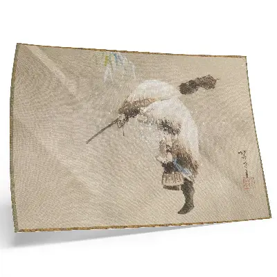 Poster des Kunstwerks Ein Fischer mit einem Netz im Schnee von Katsushika Hokusai, ca. 1821, in hoher Auflösung