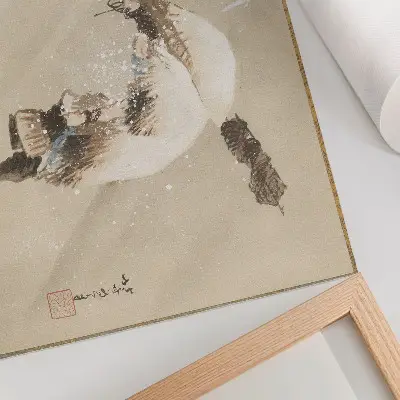 Poster des Kunstwerks Ein Fischer mit einem Netz im Schnee von Katsushika Hokusai, ca. 1821, in hoher Auflösung