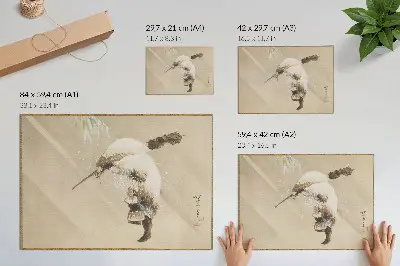 Poster des Kunstwerks Ein Fischer mit einem Netz im Schnee von Katsushika Hokusai, ca. 1821, in hoher Auflösung