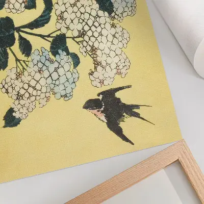 Kunstdruck Poster Hortensie und Schwalbe von Hokusai aus dem Jahr 1833