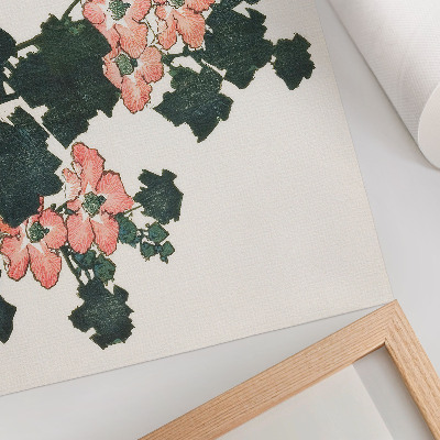 Poster Rote Rosen und ein Vogel von Katsushiki Hokusai (1760–1849), japanischer Holzschnitt aus der Antike
