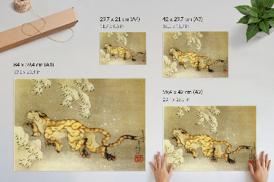 Kunstdruck poster Katsushika Hokusai (1760–1849), Tiger im Schnee. Hängerolle, Tusche und Farbe auf Seide, 1849