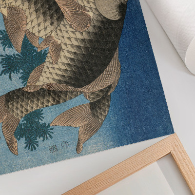 Poster kunstdruck Karpfen schwimmt zwischen Algen (1831) – Japanische Illustration eines Fisches