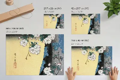 Kunstdruck Poster Japanische Kirschblüten aus dem Jahr 1837 als historischer Holzschnitt von Utagawa Hiroshige