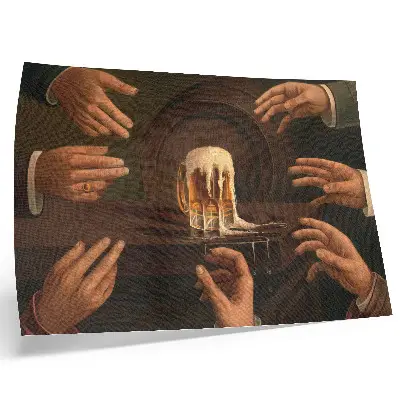 Kunstdruck Sieben Männerhände umschließen einen Bierkrug als hochwertiges Poster
