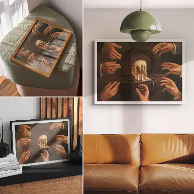 Kunstdruck Sieben Männerhände umschließen einen Bierkrug als hochwertiges Poster