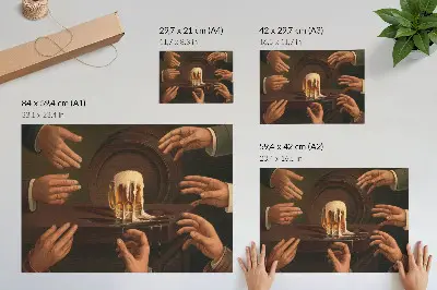 Kunstdruck Sieben Männerhände umschließen einen Bierkrug als hochwertiges Poster
