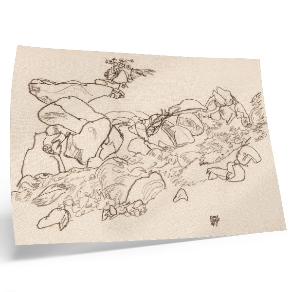 Kunstdruck poster Gebirgsbach (1917) von Egon Schiele – Strichzeichnung aus der Sammlung des MET Museums