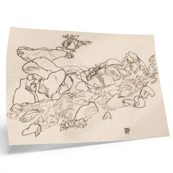 Kunstdruck Poster Gebirgsbach von Egon Schiele aus dem Jahr 1917 als Strichzeichnung aus der Sammlung des MET Museums