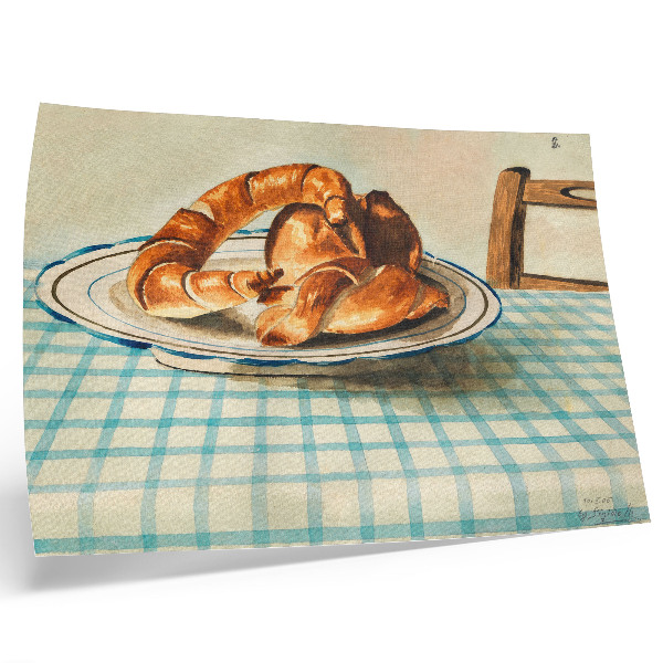 Poster kunstdruck Stillleben mit einem Teller Kuchen von Egon Schiele