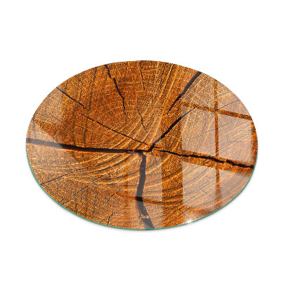 Vorlegeplatte für Kaminöfen rund Holzmaserung im Querschnitt