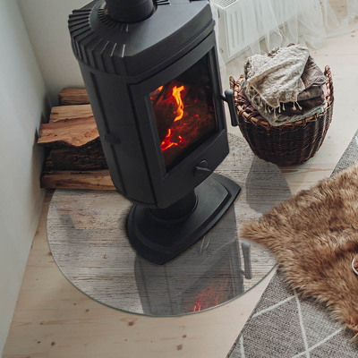 Vorlegeplatte für Kaminöfen rund Helle Holzstruktur