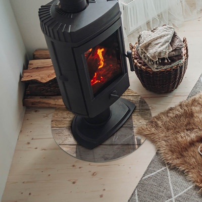 Glasplatte für Kaminöfen rund Holzbrett im Layout