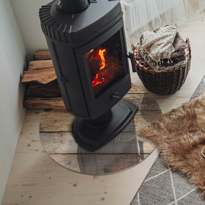 Glasplatte für Kaminöfen rund Holzbrett im Layout