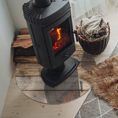 Glasplatte für Kaminöfen rund Holzbrett im Layout