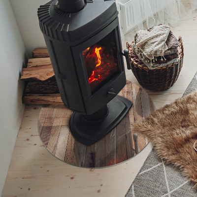 Glasplatte für Kaminöfen rund Holzbrett im Layout