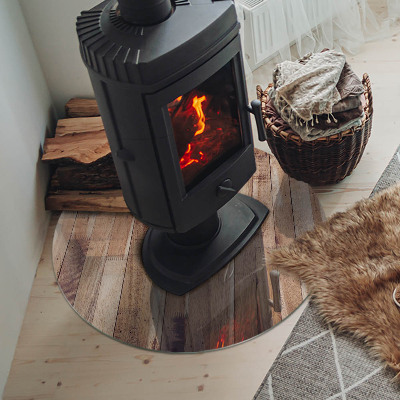 Glasplatte für Kaminöfen rund Holzbrett im Layout