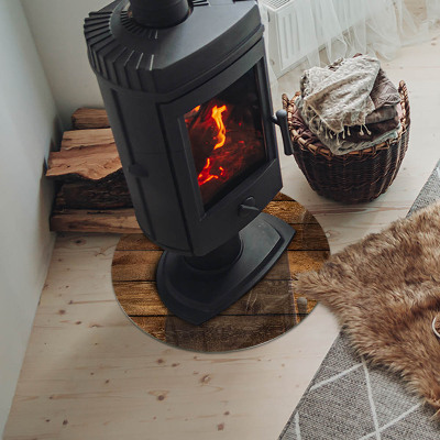 Glasplatte für Kaminöfen rund Holzbrett mit Maserung