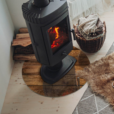 Glasplatte für Kaminöfen rund Holzbrett mit Maserung