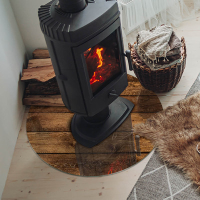 Glasplatte für Kaminöfen rund Holzbrett mit Maserung