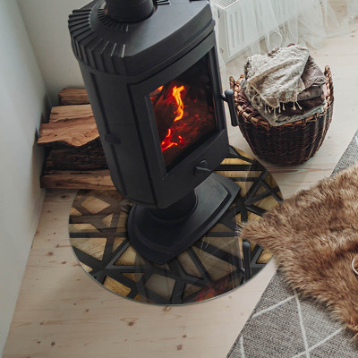 Glasplatte für Kaminöfen rund Geometrie mit Holz
