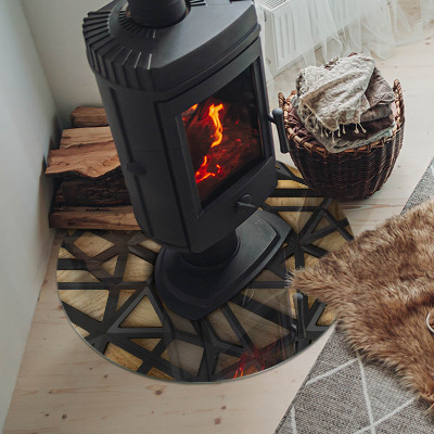Glasplatte für Kaminöfen rund Geometrie mit Holz