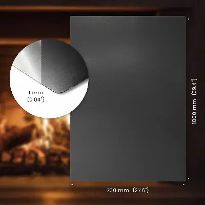 Rechteckige Vorlegeplatte für Kaminöfen aus schwarzem Metall