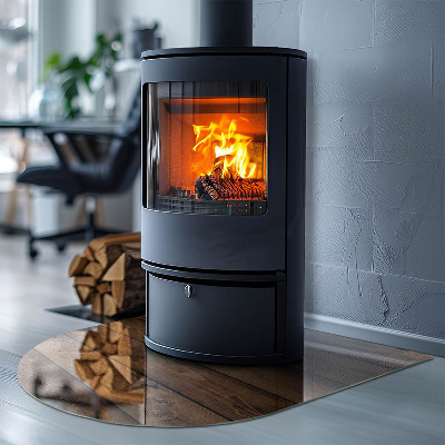 Glasplatte für Kamin halboval Holzbrett mit Maserung