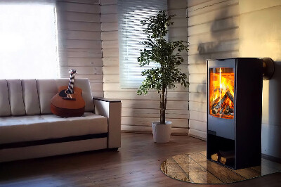 Glasplatte für Kamin halboval Holzbrett mit Maserung