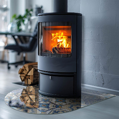 Glasplatte für Kamin halboval Mosaikmuster mit Blumen