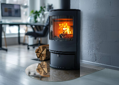 Glasplatte für Kamin halboval Blätter in dezenten Mustern