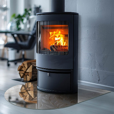 Glasplatte für Kamin halboval Blätter in dezenten Mustern