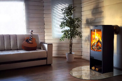 Glasplatte für Kamin halboval Blätter in dezenten Mustern