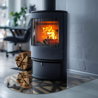 Glasplatte für Kamin halboval Geometrie mit Holz
