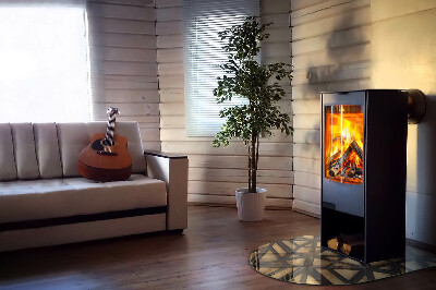 Glasplatte für Kamin halboval Geometrie mit Holz