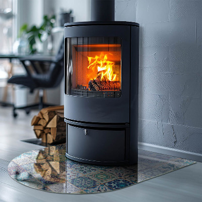 Glasplatte für Kamin halboval Mosaikmuster auf Fliesen
