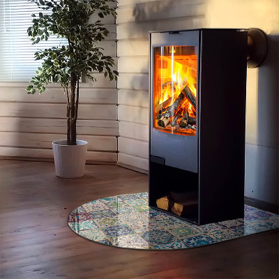 Glasplatte für Kamin halboval Mosaikmuster auf Fliesen