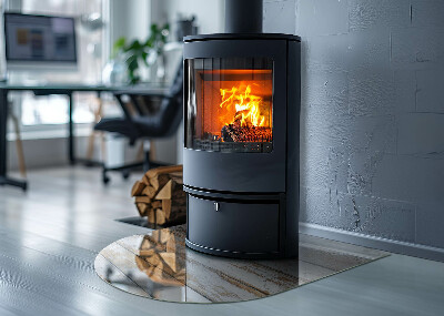 Glas unter Kamin halboval Beschädigtes Holzbrett