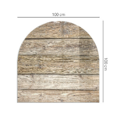 Glas unter Kamin halboval Naturholzbretter