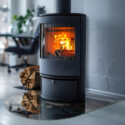 Glas unter Kamin halboval Blumenmuster mit Schmetterlingen